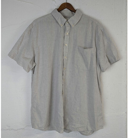 Sonoma Linen Cotton Button Down Shirt Mens XXL Short Sleeve Grey Summer Resort - Picture 1 of 4